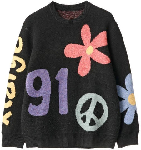 XLarge Flower And Peace Recycled Knit Sweater / Black