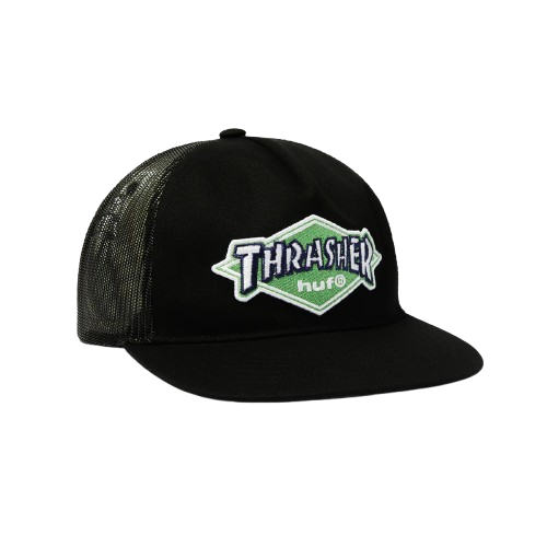 Huf x Thrasher Logo Twill Trucker Hat / Black