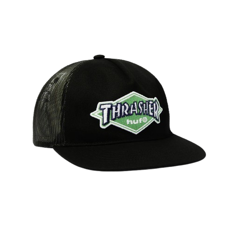 Huf x Thrasher Logo Twill Trucker Hat / Black