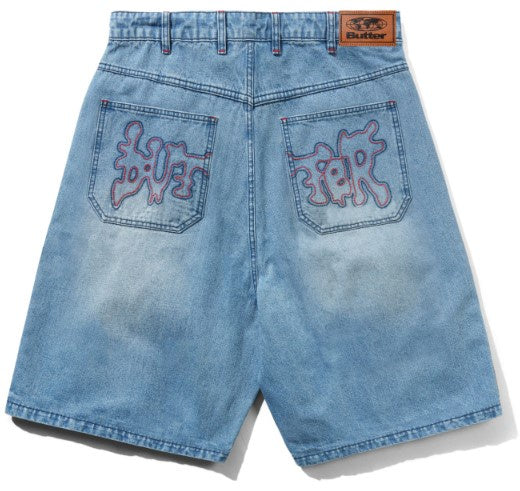 Butter Goods Blotch Denim Shorts / Streaky Blue