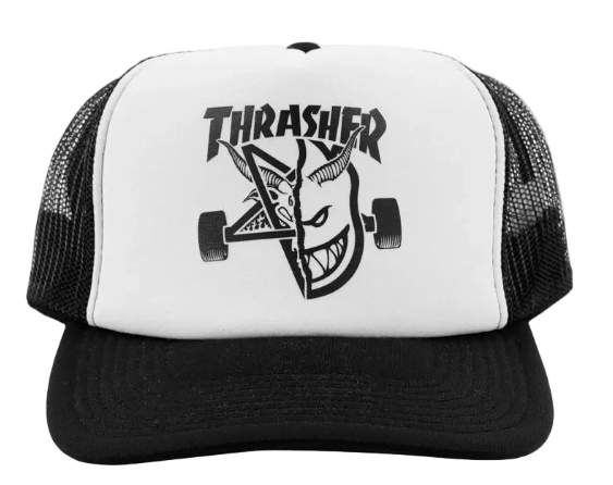 Thrasher x Spitfire Thrash & Burn Trucker Hat / Black / White