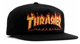 Thrasher Men's Flame Embroidered Snapback Hat Black