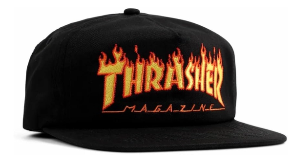 Thrasher Men's Flame Embroidered Snapback Hat Black