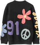 XLarge Flower And Peace Recycled Knit Sweater / Black