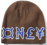 Cash Only Currency Skully Beanie / Brown