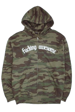 Fucking Awesome Black Letter Zip Up Hoodie / Camo
