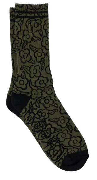 Krooked Multi Flowers Socks / Olive / Black