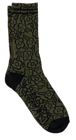 Krooked Multi Flowers Socks / Olive / Black