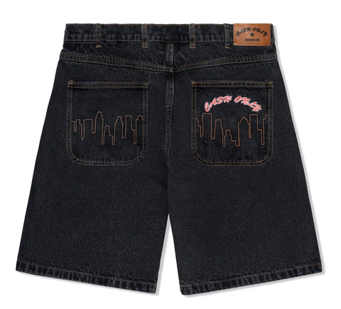 Cash Only Logo Denim Shorts / Washed Black