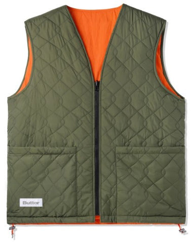 Butter Goods Chainlink Reversible Puffer Vest / Army / Orange