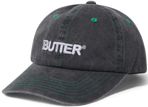 Butter Goods Rounded Logo 6 Panel Hat / Washed Black